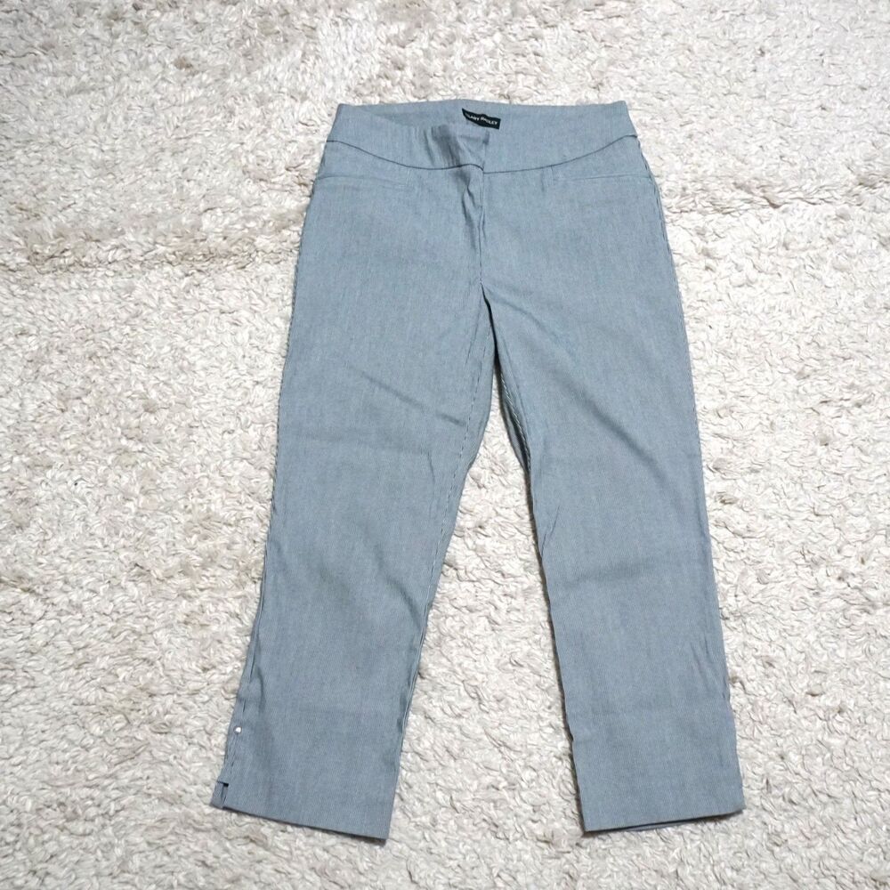 Hilary Radley Cropped Capris Pants Blue & White Stripes Women's Size Small